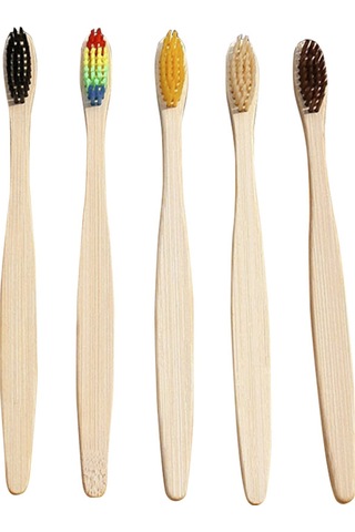 Wezone 5'li Set Bambu Diş Fırçası - Yumuşak Kıllar, Doğal Bambu Sapı, Ev, Otel Ve Seyahat İçin