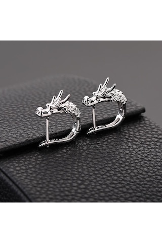 Gümüş Kişilik Ejderha Kafası Hoop Küpe Erkekler Kadınlar İçin 18 K Altın Ejderha Küpe Altın Hoop Yuvarlak Küpe