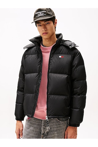 Tommy Hilfiger Erkek Marka Logolu Geri Dönüştürülmüş Yırtılmaz Naylon Dik Yakalı Fırtına Manşetli Kapüşonlu Siyah Mont Dm0dm22036 Bds