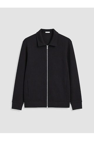 LC Waikiki Lcw Vision Siyah Polo Yaka Erkek Fermuarlı Sweatshirt New Blakız Çocuk