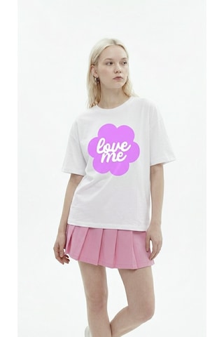 Hoxie Kadın Beyaz Oversize 'love Me' Baskılı Bisiklet Yaka T-shirt