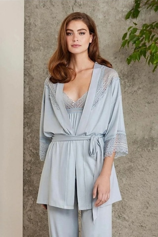 Pierre Cardin 2820 Kadın Mist Dantelli Penye 3'lü Sabahlıklı Pijama Takım 001