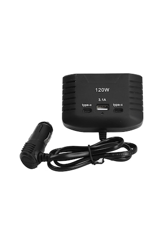3 Lü Çakmak Soketi 120w Çakmaklık Çoğaltıcı 2 Usb 1 Type-c Araç Şarj Cihazı Çakmak Çoklayıcı
