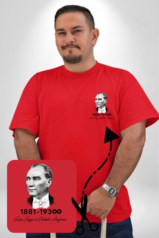 Angemiel Atatürk 10 Kasım Anma Kırmızı Büyük Beden Kadın Basic Minimal Baskılı Tişört Kırmızı