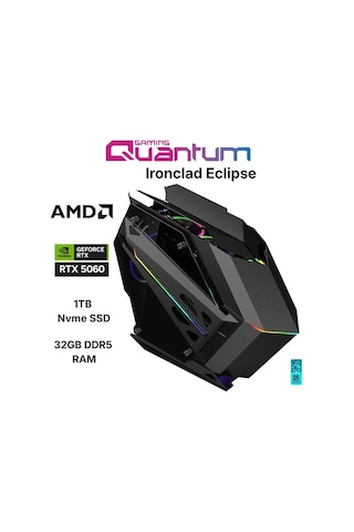 Quantum Gaming Ironclad Eclipse R7-7800X3D 32 GB 1 TB NVMe SSD 8 GB RTX5060 Free Dos Masaüstü Oyuncu Bilgisayarı