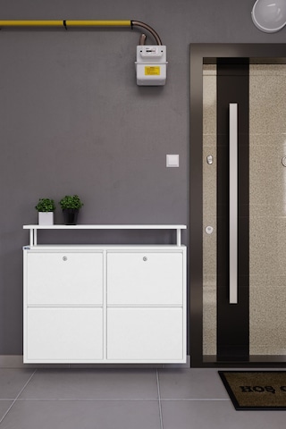 Ceha Kilitli Tablalı 4'lü Metal Ayakkabılık - Kar Beyaz K.AYK-2.4/B/P 9003/KL