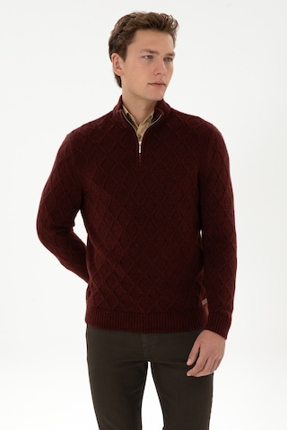 U.S. Polo Assn. Erkek Regular Fit Yarım Fermuarlı Desenli Bordo Kazak 50315035-VR177