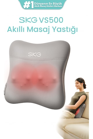 Vs500 Masaj Yastığı Bel Sırt Boyun Kalça Omuz Isı Destekli, Kablosuz, Ergonomik, Type-c Şarjlı Gri
