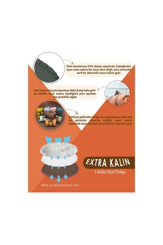 Mordesign Bebek/çocuk Oyun Halısı, Yenidoğan Emekleme Pedi, Aktivite Matı, Çok Amaçlı Minder, Kampçı Serisi 110 X 110 Haki