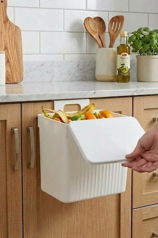 Askılı Ve Yapışkanlı Mutfak Ve Banyo İçin Pratik Çöp Kovası 8lt Beyaz