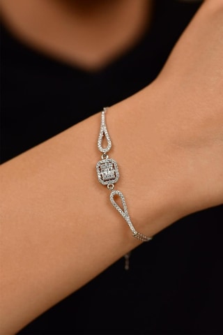 Roza Silver Zirkon Taşlı Rodyum 3 Sıra Baget Gümüş Bileklik