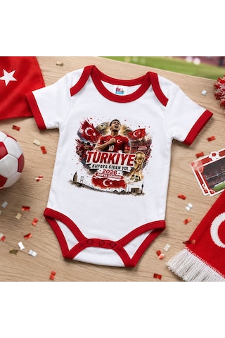 Bk Gift Türkiye Taraftar Temalı 2026 Dünya Kupası Tasarımlı Kırmızı Bebek Body Zıbın-3 Tek Yürek Milli Takım Ruhu
