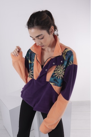 Kadın Erkek Güneş Desenli Yarım Fermuarlı Polar Sweatshirt