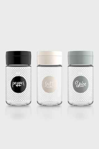 Renga Dorian Yazı Desenli 105 Ml 3'lü Cam Tuzluk Biberlik Seti 122007 Siyah-bej-gri Çok Renkli