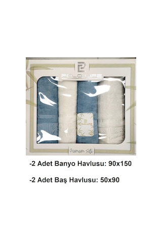 Polo Life 4 Parça Bamboo Hamam Seti Büyük Boy , Banyo Havlu Takımı-indigo Krem Indigo