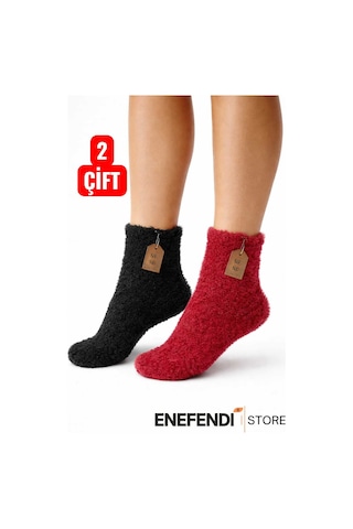 Nf Nd Enefendi 2 Çift Termal Kışlık Peluş Unisex Çorap - Dikişsiz Tüylü Ev Ve Parti Çorabı Kırmızı-siyah 36-41 Renkli