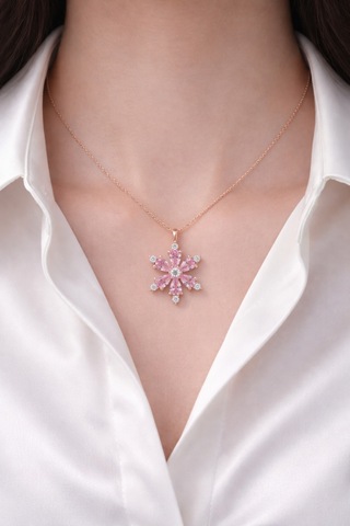 Çekirdekjewelry 925 Ayar Gümüş Pembe Taşlı Kamelya Çiçeği Kolye Rose