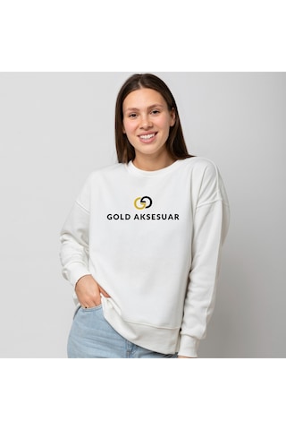 Unisex Beyaz Bisiklet Yaka Sweatshirt Kişiye Özel Baskı Resim Baskılı Kazak Beyaz