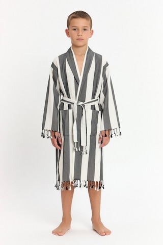 Çocuk Striped Peştamal Bornoz %100 Pamuk Unisex Siyah