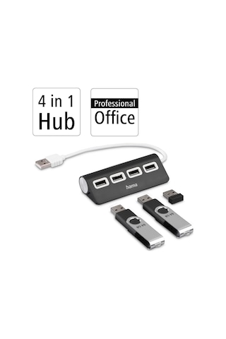 Usb Hub, 4 Ports, Usb 2.0, 480 Mbit/s, Siyah
