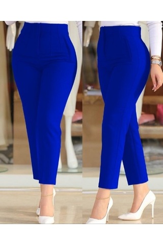 Efnaz Style Kadın Çima Detay Ithal Krep Pantolon Saks Mavi