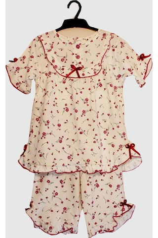 Kız Çocuk Kaprili Pijama Takımı Pembe Çiçekli Pembe Çiçekli