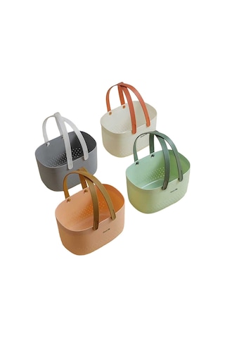 Sones Silikon Taşınabilir Yıkama Sepeti Banyo Depolama Drenaj Duş Raf Sepeti Gri