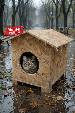 Reyo Kedi Yuvası Yağmura Ve Soğuğa Dayanıklı Osb Kedi Evi Deniz Tutkallı Monteli Teslimat - Cat30