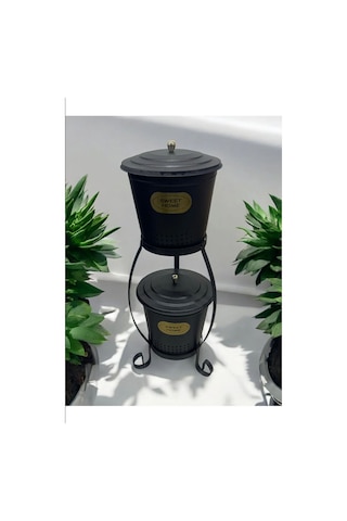 Magic Objects 2 Katlı Metal Orta Boy Patates Soğan Kovası Kabı Sebzelik Patateslik Soğanlık Sepeti Siyah Siyah