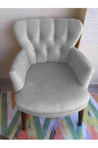 Kayser Home Berjer - Tekli Koltuk - Düz Renk Babyface Kumaş - Ahşap Ceviz Ayak - Açık Gri Gümüş Gri