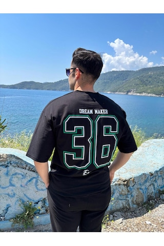 Erkek Bisiklet Yaka Oversize Baskılı T-shirt SIYAH