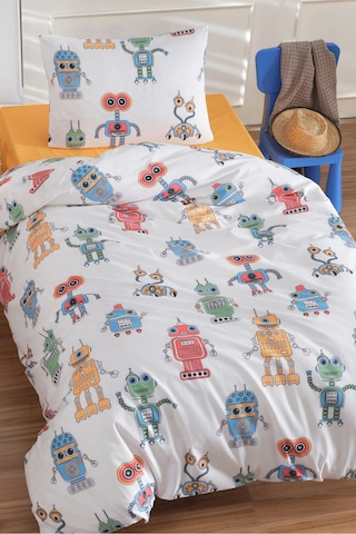 Eponj Home Tek Kişilik Pamuklu Nevresim Takımı 3 Parça Roboti Desen Beyaz / Yumuşak Dokulu Beyaz