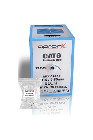 Apronx Cat6 23awg 305 Metre 0,50mm Gri Utp Kablo +100 Adet Ez Jak