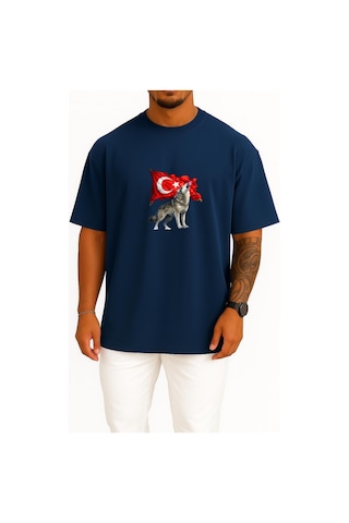 Bahriyeli Collection Oversize Türkün Nefesi Göğüs Ve Sırt Baskılı Unisex T-shirt Lacivert
