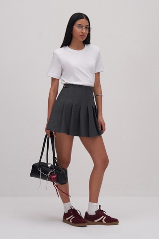 Volanlı Mini Etek Gri