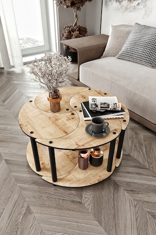 Yin Yang Unıty Serenıty Orta Sehpa 4 Lü Meşe 70 Cm Meşe