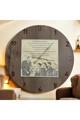 Ahşap Desen Duvar Saati - Andımız - Epoksi Reçine Kaplamalı - 40 Cm Ahşap
