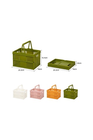 Sones İstiflenebilir Katlanabilir Saklama Sepetleri Ev Mutfak Saklama Kutusu Düzenleyici Saplı 24,4 X 18 X 1,4 Cm Yeşil