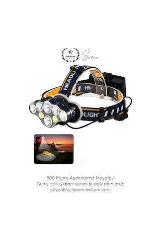 Kafalambası Usb Şarjlı Kafa Lambası 8 Led 8 Modlu 6000 Lümen Su Geçirmez Profesyonel Kafa Feneri Co Çok Renkli