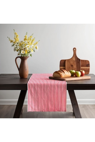Kırmızı Çizgili Keten Runner 40 X 150 Diğer