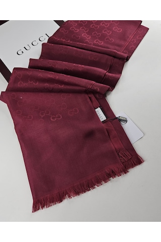 Miorel Scarfs İnce Kumaş G Desen Pamuklu Şal Yün İpek Şal 4 Mevsim Çift Taraflı Bordo