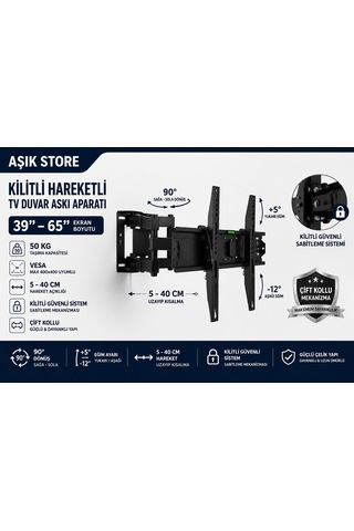 Full Motion Tv Askı Aparatı 39 65" Vesa 400 400 50 Kg