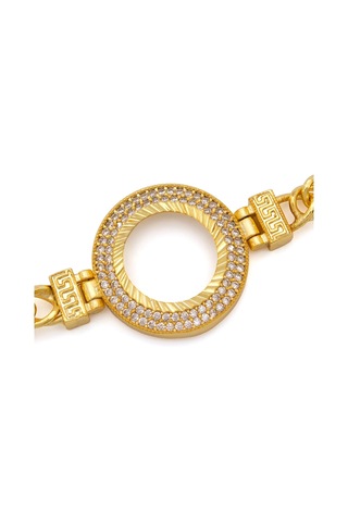 Altın Kaplama İmitasyon 2 Sıra Zirkon Taşlı Zincirli Çeyrek Çerçeve Bileklik Blk-1163 Altın