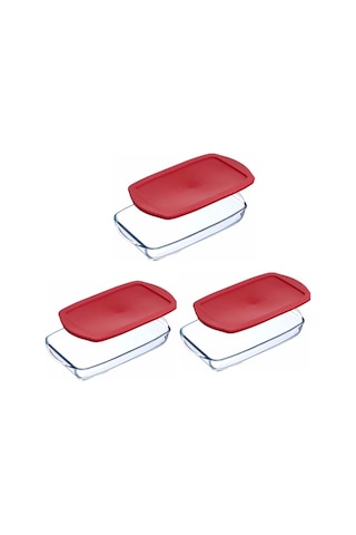 Paşabahçe Borcam Kırmızı Kapaklı Dikdörtgen Fırın Kabı 3'lü Kırmızı