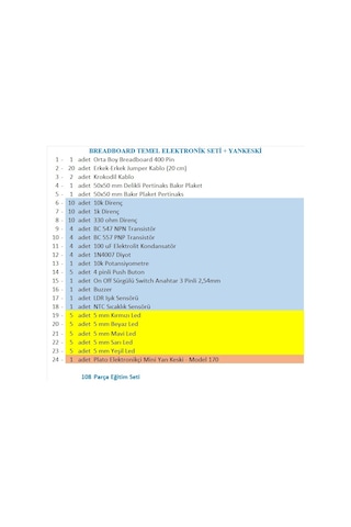 Breadboard Temel Elektronik Devre Seti + Plato Yankeski
