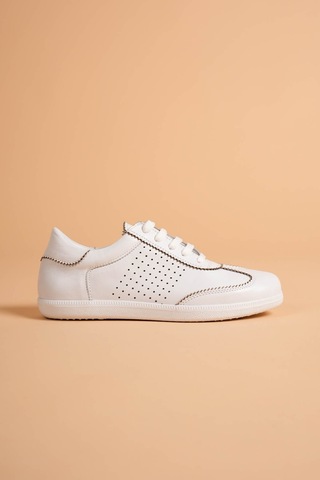 Analin Shoes Kadın Hakiki Deri Bağcıklı Süet Detaylı Spor Ayakkabı Beyaz