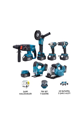 Dawreek MK350 Powerbank- Led + Hilti + Spiral + Somun Sıkma + 13 MM Mandren + Dekupaj + Sunta Kesme Makinesi 7'li Set