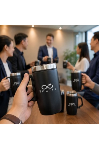 Logonuza Özel 5 Adet 5304 Çelik Kupa 240 Ml Kilitli Kapaklı Kurumsal Termos Mug Siyah