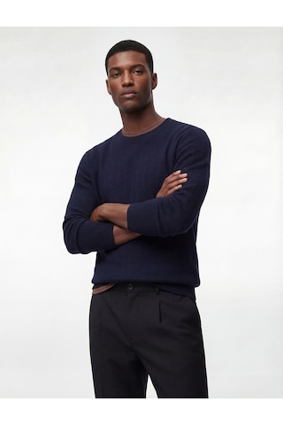 Koton Regular Fit Uzun Kollu Dokulu Kapitone Bisiklet Yaka Sweatshirt Lacivert 6wam70306mk Lacivert