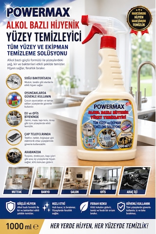 Powermax Alkol Bazlı Hijyenik Yüzey Temizleyici 1000 Ml X2 Set Çok Amaçlı Yüzey Temizleyici